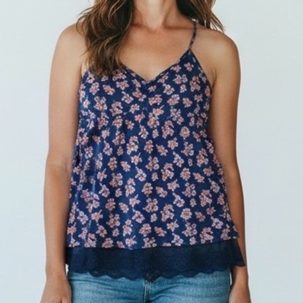 Decree floral Lace Cami Tank Top Racerback Large layered look cottage romantic‎